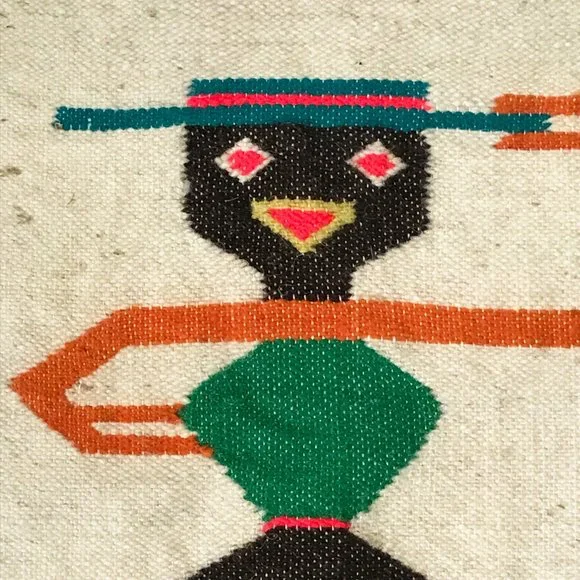 Vintage Latin American Handwoven Wool Figure with Hat and Dress Textile Panel - Picture 2 of 4